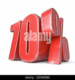 Metal red colored grunge 70 percent sign 3D render illustration isolated on white background Stock Photo