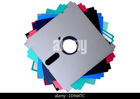 Close up view of floppy disk isolated over white background Stock Photo