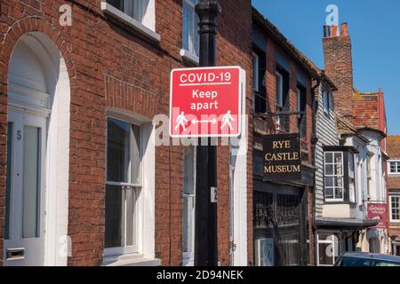 Covid 19, Keep Apart, Social distancing street sign in Rye, East Sussex, UK Stock Photo