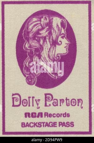 Dolly Parton backstage pass. This was from the March 9, 1977 concert at the Brown County Arena in Green Bay, Wisconsin, USA. Through much of the 1970s, most music bands and performers did not print their own passes, but rather, where ever they played, they depended on the local show promoter to provide passes and security.  To see my other Music-related vintage images, Search:  Prestor vintage music Stock Photo