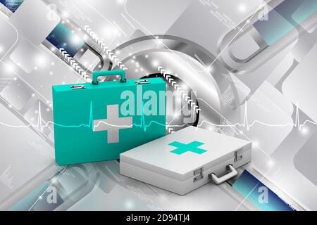 Digital illustration of First aid box in color background Stock Photo