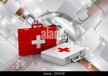 Digital illustration of First aid box in color background Stock Photo