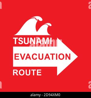 Illustration of vector graphic of signs for evacuation routes. World Tsunami Awareness Day, 5 November. High tide waves conceptual illustration vector Stock Vector