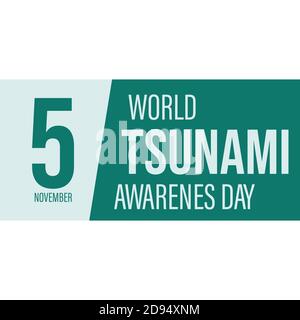 World Tsunami Awareness Day, 5 November. High tide waves conceptual illustration vector. visible from the seashore and marine life Stock Vector