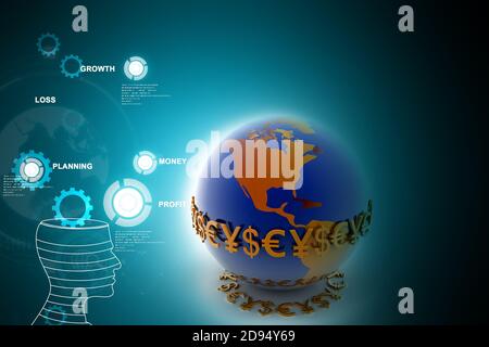 3d illustration of World and currency in color background Stock Photo