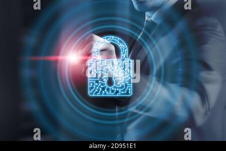 Cyber Security lock Privacy Data Protection internet and Technology concept. Stock Photo