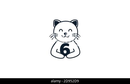 cat line with number 6 vector Stock Vector