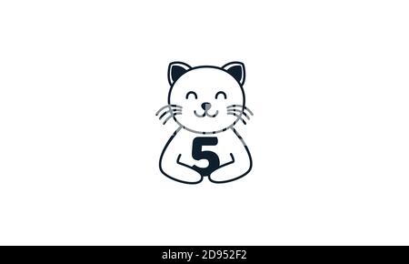 cat line with number 5 vector Stock Vector