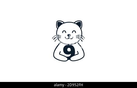 cat line with number 9 vector Stock Vector