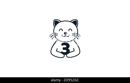 cat line with number 3 vector Stock Vector