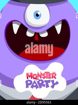 Monster party alien vector concept design. Monster party text in creepy weird character creature for kids horror birthday celebration greeting design. Stock Vector