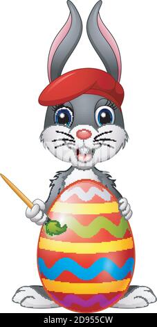 Vector illustration of Easter bunny painting easter egg Stock Vector