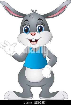 Vector illustration of Cartoon bunny waving hand Stock Vector