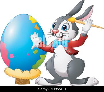 Vector illustration of Cartoon easter bunny painting easter egg on a nest Stock Vector
