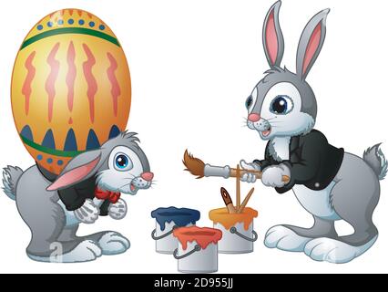 Vector illustration of Happy easter bunny painting easter egg Stock Vector