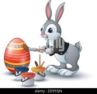 Vector illustration of Easter bunny painting easter egg Stock Vector