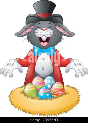 Vector illustration of Rabbit witch by presenting the Easter egg in the nest Stock Vector