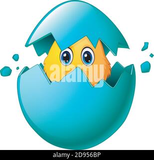 Vector illustration of Cute easter chicks in egg shell Stock Vector