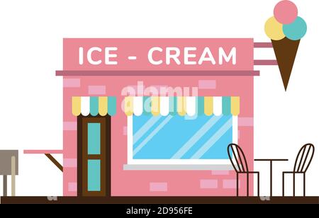 little ice cream store building facade scene vector illustration design Stock Vector