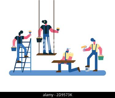 painters constructors workers team remodeling vector illustration design Stock Vector