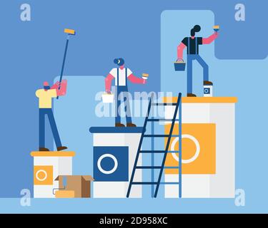 painters constructors workers team remodeling scene vector illustration design Stock Vector