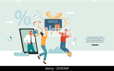 Business marketing website banner of customers loyalty program, flat vector. Stock Vector