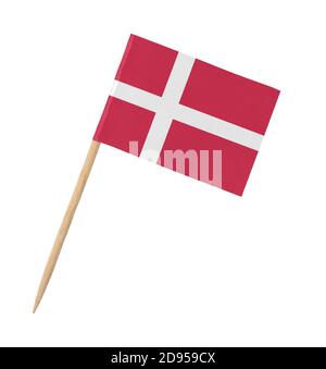 Small paper Danish flag on wooden stick, isolated on white