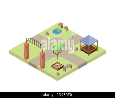 park kiosk and lake scene Isometric style icon vector illustration design Stock Vector