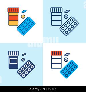 Pills pack icon set in line style Stock Vector