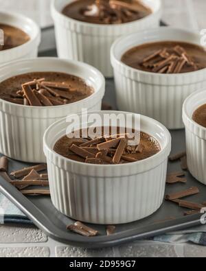 Petits Pots de Crème au Chocolat. Chocolate cream dessert. Food France Stock Photo