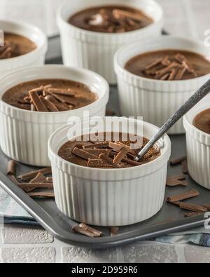 Petits Pots de Crème au Chocolat. Chocolate cream dessert. Food France Stock Photo
