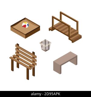 bundle of wooden park Isometric style icons vector illustration design Stock Vector