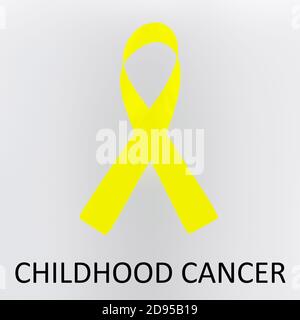3D illustration CHILDHOOD CANCER script below an awareness ribbon of malnutrition, isolated over gray background. Stock Photo