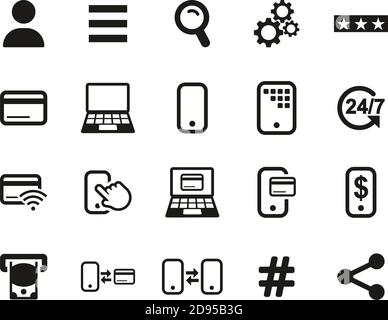 Mobile Banking Icons Black & White Set Big Stock Vector