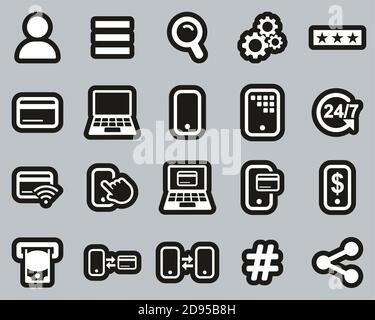 Mobile Banking Icons White On Black Sticker Set Big Stock Vector