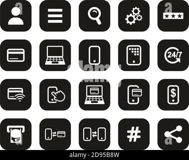 Mobile Banking Icons White On Black Flat Design Set Big Stock Vector
