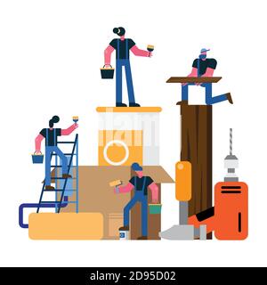 constructors workers team remodeling with tools scene vector illustration design Stock Vector