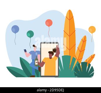 couple opening gifts in smartphone characters scene vector illustration design Stock Vector