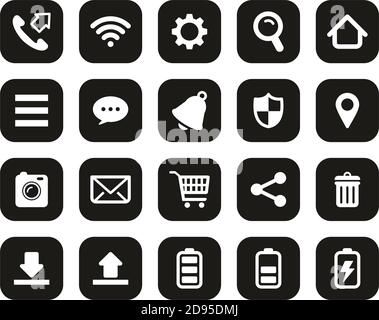 Mobile Phone Or Smartphone Icons White On Black Flat Design Set Big Stock Vector