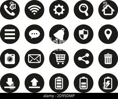Mobile Phone Or Smartphone Icons White On Black Flat Design Circle Set Big Stock Vector