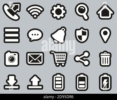 Mobile Phone Or Smartphone Icons White On Black Sticker Set Big Stock Vector