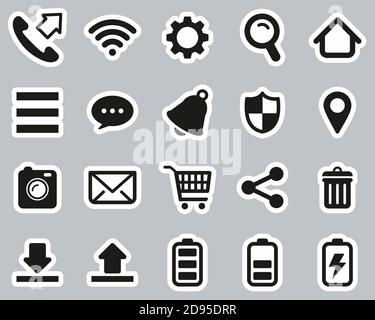 Mobile Phone Or Smartphone Icons Black & White Sticker Set Big Stock Vector
