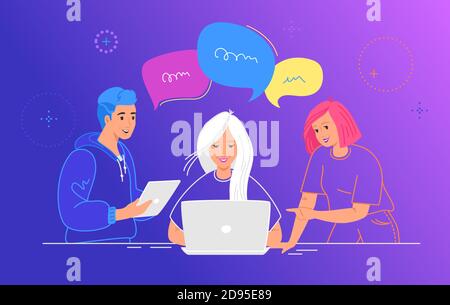 Three guys working as a team on a new project or startup Stock Vector