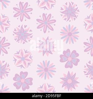 Abstract purple flowers seamless pattern. Vector illustration pattern for surface, t shirt design, print, poster, icon, web, graphic designs. Stock Vector