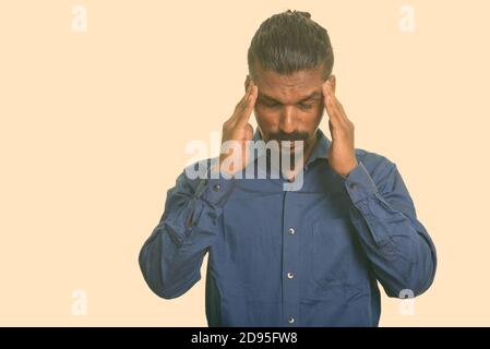 Portrait of young bearded Indian businessman against white background Stock Photo