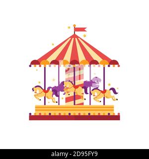 Colorful carousel with horses. merry-go-round. funfair carnival vector illustration Stock Vector