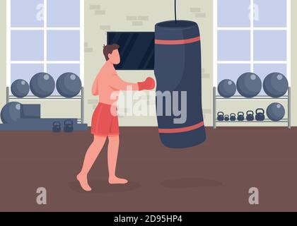 Boxing training flat color vector illustration Stock Vector