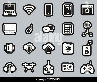 Modern Technology Icons White On Black Sticker Set Big Stock Vector