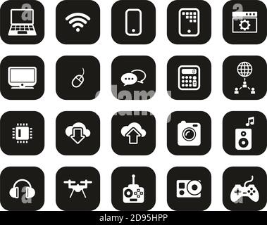 Modern Technology Icons White On Black Flat Design Set Big Stock Vector