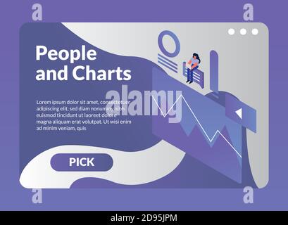 woman and charts with web templates and pick button vector illustration design Stock Vector